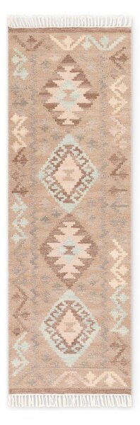 Světle modrý/béžový oboustranný ručně tkaný vlněný běhoun 60x190 cm Kamal Dune – Nouristan