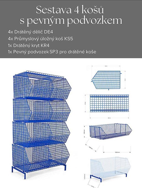 FEROPLAST spol. s.r.o Průmyslový úložný koš KS5, kompletní set 4 košů na pevných nohách