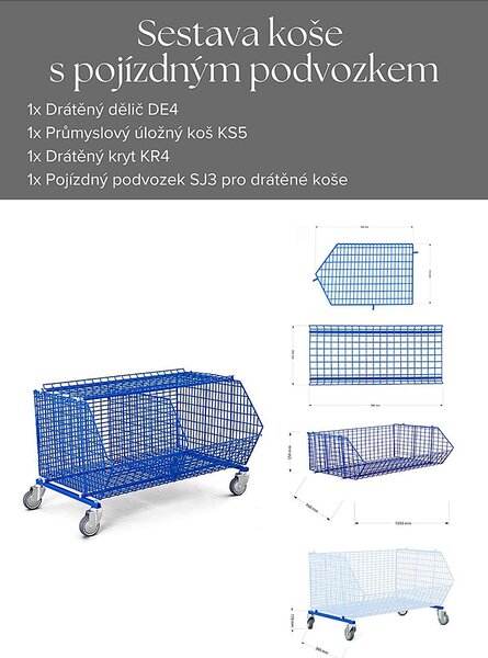 FEROPLAST spol. s.r.o Průmyslový úložný koš KS5, kompletní set 1 koše na kolečkách
