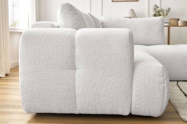 -25 % Dny MOMENTI– Bobochic Paris Bílá bouclé rozkládací pohovka Fuji 282 cm, pravá