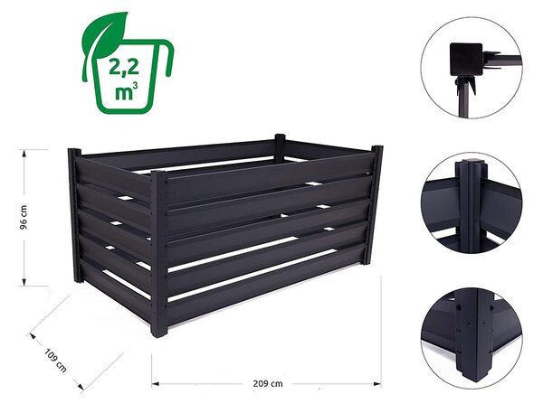 Kompostér Trestles KOMP 2100x1100x970 mm, 2190 l, černý