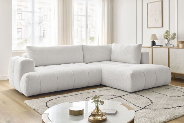 -25 % Dny MOMENTI– Bobochic Paris Bílá bouclé rozkládací pohovka Fuji 282 cm, pravá