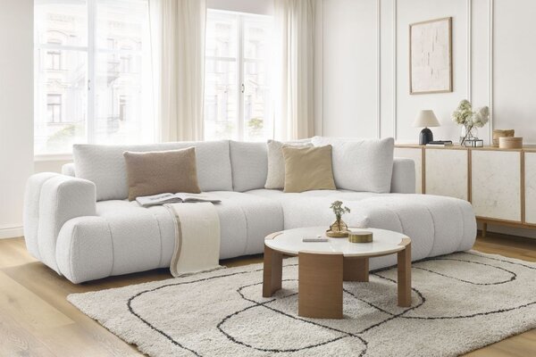 -25 % Dny MOMENTI– Bobochic Paris Bílá bouclé rozkládací pohovka Fuji 282 cm, pravá