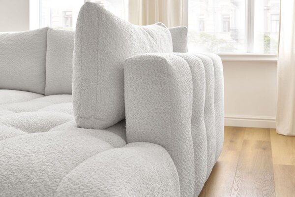 -25 % Dny MOMENTI– Bobochic Paris Bílá bouclé rozkládací pohovka Fuji 282 cm, pravá