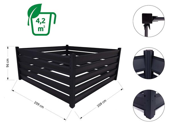 Kompostér Trestles KOMP 2100x2100x970 mm, 4200 l, černý