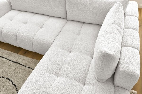 -25 % Dny MOMENTI– Bobochic Paris Bílá bouclé rozkládací pohovka Fuji 282 cm, pravá