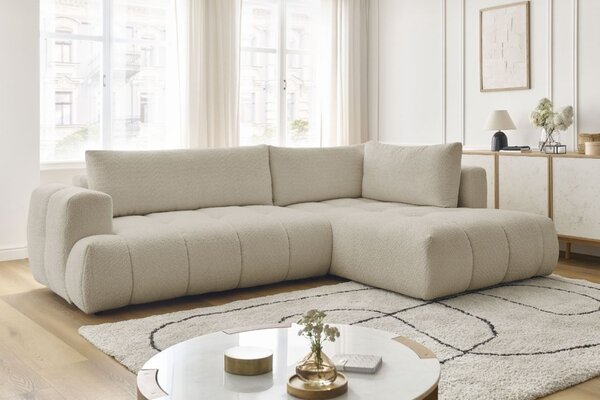 -25 % Dny MOMENTI– Bobochic Paris Béžová bouclé rozkládací pohovka Fuji 282 cm, pravá