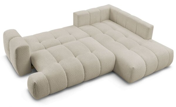 -25 % Dny MOMENTI– Bobochic Paris Béžová bouclé rozkládací pohovka Fuji 282 cm, pravá