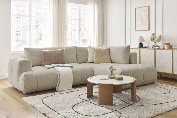 -25 % Dny MOMENTI– Bobochic Paris Béžová bouclé rozkládací pohovka Fuji 282 cm, pravá