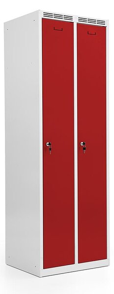Kovová šatní skříň Trestles SS2M 1800x600x500 mm, 2 oddíly, červené dveře Typ zámku: cylindrický, Podnož: nožky