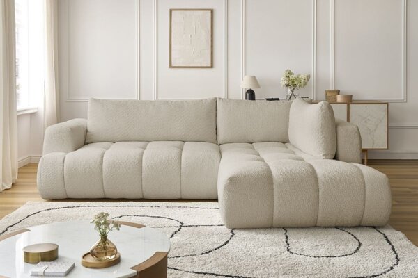 -25 % Dny MOMENTI– Bobochic Paris Béžová bouclé rozkládací pohovka Fuji 282 cm, pravá