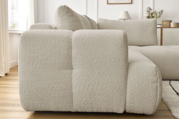 -25 % Dny MOMENTI– Bobochic Paris Béžová bouclé rozkládací pohovka Fuji 282 cm, pravá