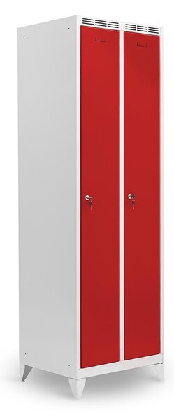 Kovová šatní skříň Trestles SS2M 1800x600x500 mm, 2 oddíly, červené dveře Typ zámku: cylindrický, Podnož: nožky