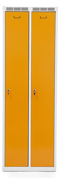 Kovová šatní skříň Trestles SS2M 1800x600x500 mm, 2 oddíly, žluté dveře Typ zámku: cylindrický, Podnož: nožky