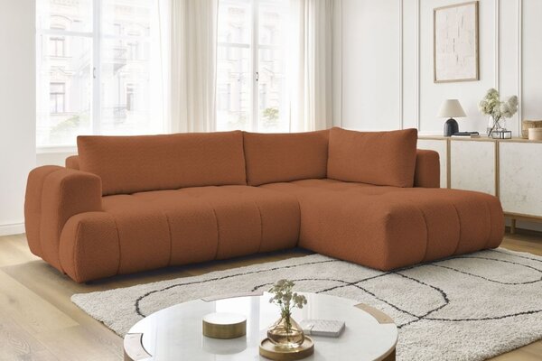 -25 % Dny MOMENTI– Bobochic Paris Terakotově oranžová bouclé rozkládací pohovka Fuji 282 cm, pravá