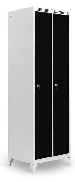 Kovová šatní skříň Trestles SS2M 1800x600x500 mm, 2 oddíly, černé dveře Typ zámku: cylindrický, Podnož: nožky