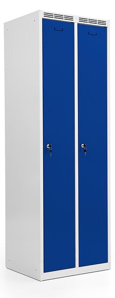 Kovová šatní skříň Trestles SS2M 1800x600x500 mm, 2 oddíly, modré dveře Typ zámku: cylindrický, Podnož: nožky
