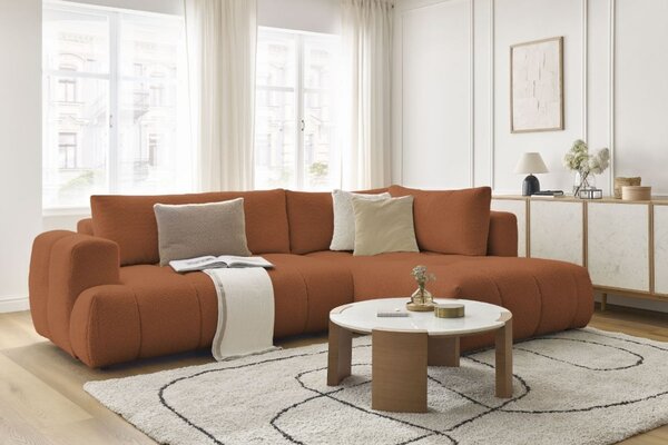 -25 % Dny MOMENTI– Bobochic Paris Terakotově oranžová bouclé rozkládací pohovka Fuji 282 cm, pravá