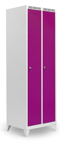 Kovová šatní skříň Trestles SS2M 1800x600x500 mm, 2 oddíly, fialové dveře Typ zámku: cylindrický, Podnož: nožky
