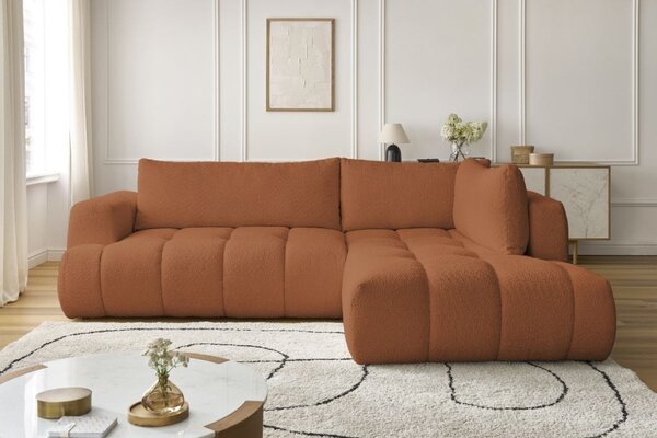 -25 % Dny MOMENTI– Bobochic Paris Terakotově oranžová bouclé rozkládací pohovka Fuji 282 cm, pravá