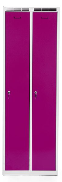 Kovová šatní skříň Trestles SS2M 1800x600x500 mm, 2 oddíly, fialové dveře Typ zámku: cylindrický, Podnož: nožky