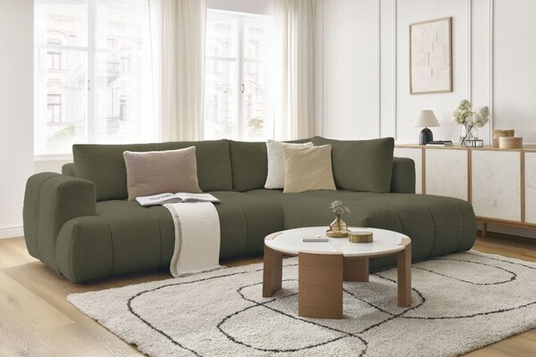 -25 % Dny MOMENTI– Bobochic Paris Zelená bouclé rozkládací pohovka Fuji 282 cm, pravá