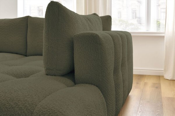 -25 % Dny MOMENTI– Bobochic Paris Zelená bouclé rozkládací pohovka Fuji 282 cm, pravá