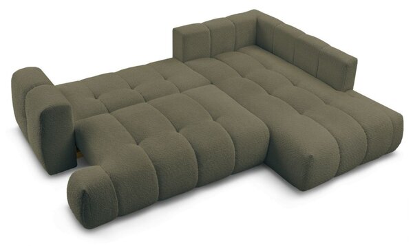 -25 % Dny MOMENTI– Bobochic Paris Zelená bouclé rozkládací pohovka Fuji 282 cm, pravá