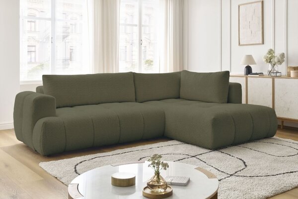 -25 % Dny MOMENTI– Bobochic Paris Zelená bouclé rozkládací pohovka Fuji 282 cm, pravá