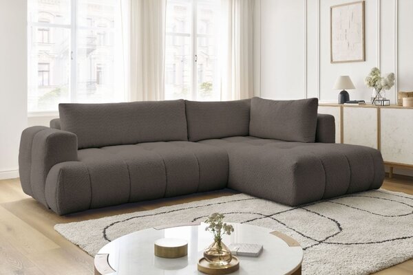 -25 % Dny MOMENTI– Bobochic Paris Hnědá bouclé rozkládací pohovka Fuji 282 cm, pravá