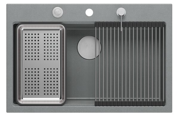 Šedý kuchyňský granitový dřez QUADRON Marc 110 s příslušenstvím bez baterie