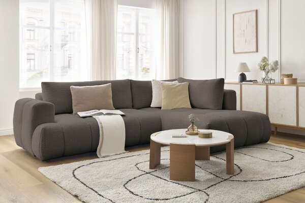 -25 % Dny MOMENTI– Bobochic Paris Hnědá bouclé rozkládací pohovka Fuji 282 cm, pravá