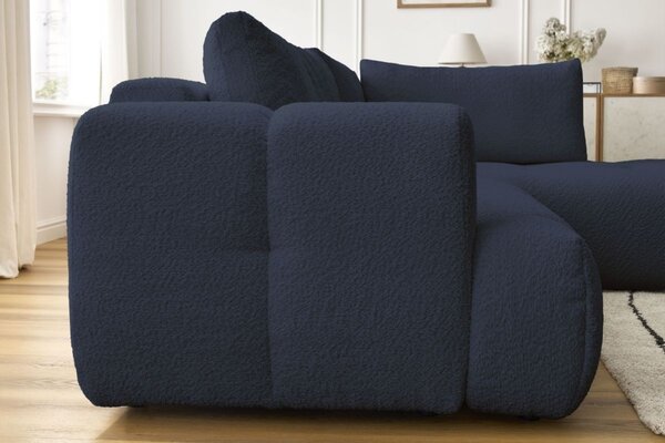 -25 % Dny MOMENTI– Bobochic Paris Tmavě modrá bouclé rozkládací pohovka Fuji 282 cm, pravá