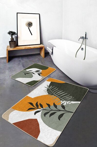 Zelené sametové koupelnové předložky v sadě 2 ks 60x100 cm Illustrated Autumn – Mila Home