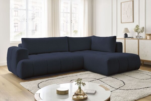 -25 % Dny MOMENTI– Bobochic Paris Tmavě modrá bouclé rozkládací pohovka Fuji 282 cm, pravá