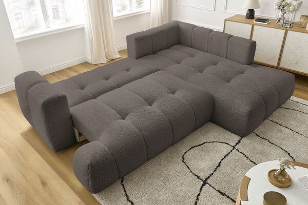 -25 % Dny MOMENTI– Bobochic Paris Hnědá bouclé rozkládací pohovka Fuji 282 cm, pravá