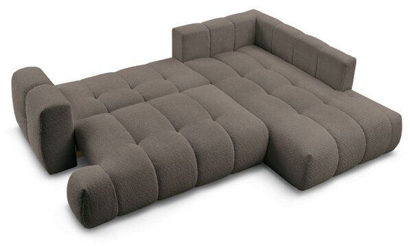 -25 % Dny MOMENTI– Bobochic Paris Hnědá bouclé rozkládací pohovka Fuji 282 cm, pravá