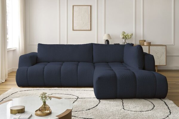 -25 % Dny MOMENTI– Bobochic Paris Tmavě modrá bouclé rozkládací pohovka Fuji 282 cm, pravá