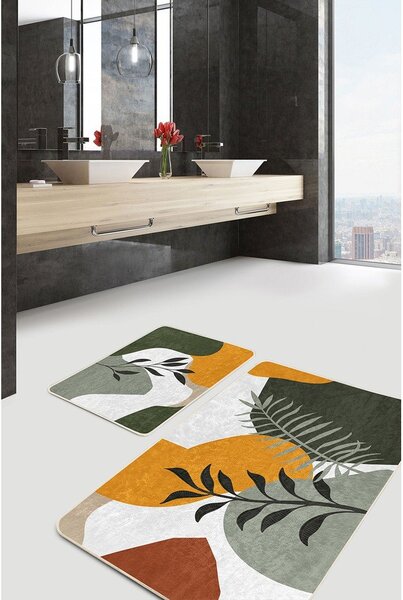 Zelené sametové koupelnové předložky v sadě 2 ks 60x100 cm Illustrated Autumn – Mila Home