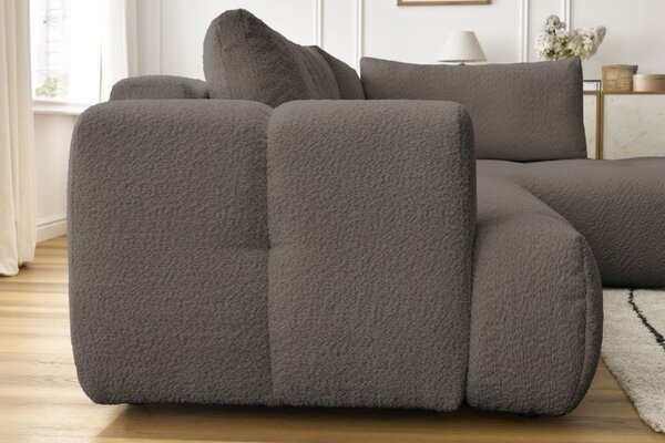-25 % Dny MOMENTI– Bobochic Paris Hnědá bouclé rozkládací pohovka Fuji 282 cm, pravá