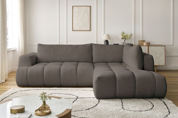 -25 % Dny MOMENTI– Bobochic Paris Hnědá bouclé rozkládací pohovka Fuji 282 cm, pravá
