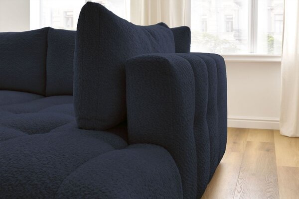 -25 % Dny MOMENTI– Bobochic Paris Tmavě modrá bouclé rozkládací pohovka Fuji 282 cm, pravá