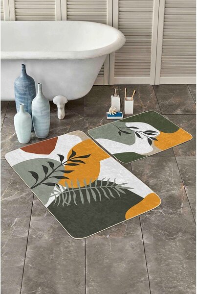 Zelené sametové koupelnové předložky v sadě 2 ks 60x100 cm Illustrated Autumn – Mila Home