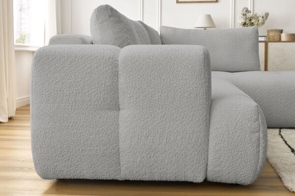 -25 % Dny MOMENTI– Bobochic Paris Světle šedá bouclé rozkládací pohovka Fuji 282 cm, pravá