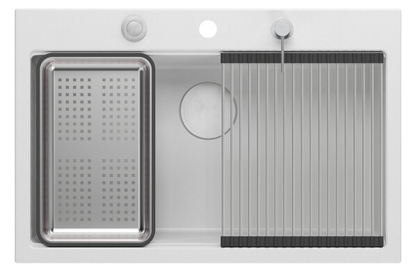 Bílý kuchyňský granitový dřez QUADRON Marc 110 s příslušenstvím bez baterie