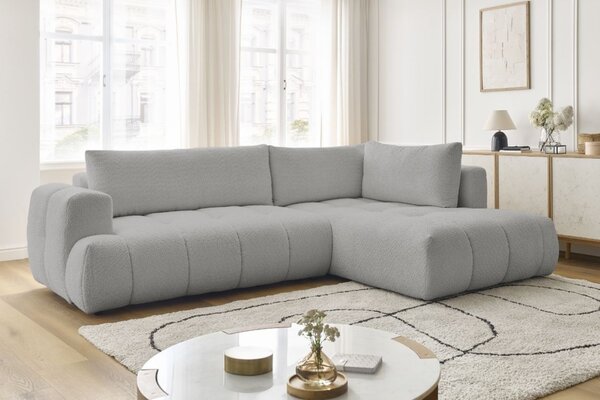 -25 % Dny MOMENTI– Bobochic Paris Světle šedá bouclé rozkládací pohovka Fuji 282 cm, pravá