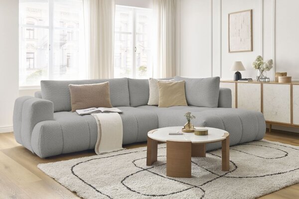 -25 % Dny MOMENTI– Bobochic Paris Světle šedá bouclé rozkládací pohovka Fuji 282 cm, pravá