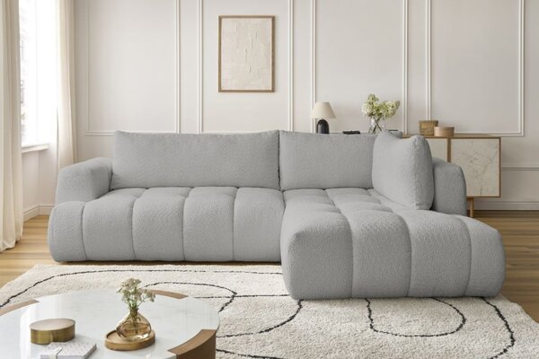 -25 % Dny MOMENTI– Bobochic Paris Světle šedá bouclé rozkládací pohovka Fuji 282 cm, pravá