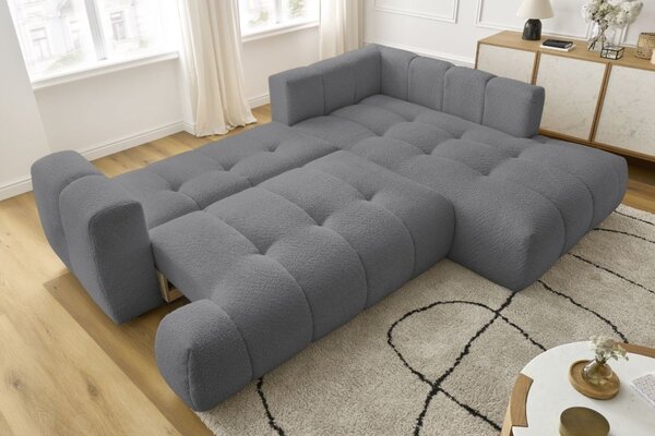 -25 % Dny MOMENTI– Bobochic Paris Šedá bouclé rozkládací pohovka Fuji 282 cm, pravá