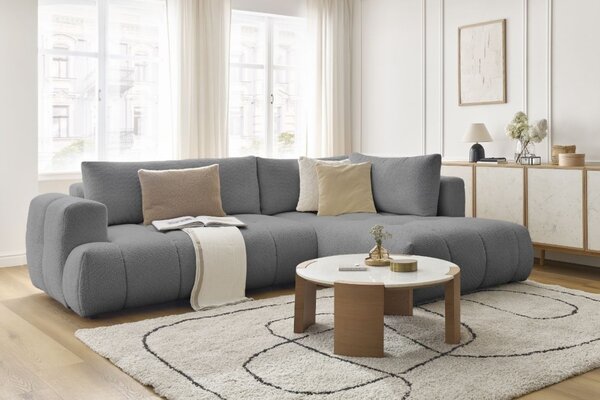 -25 % Dny MOMENTI– Bobochic Paris Šedá bouclé rozkládací pohovka Fuji 282 cm, pravá